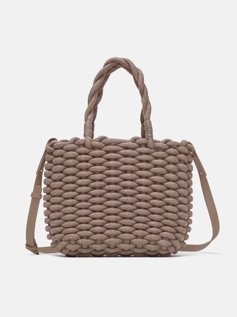 Zara Braided Rope Tote Bag in Taupe